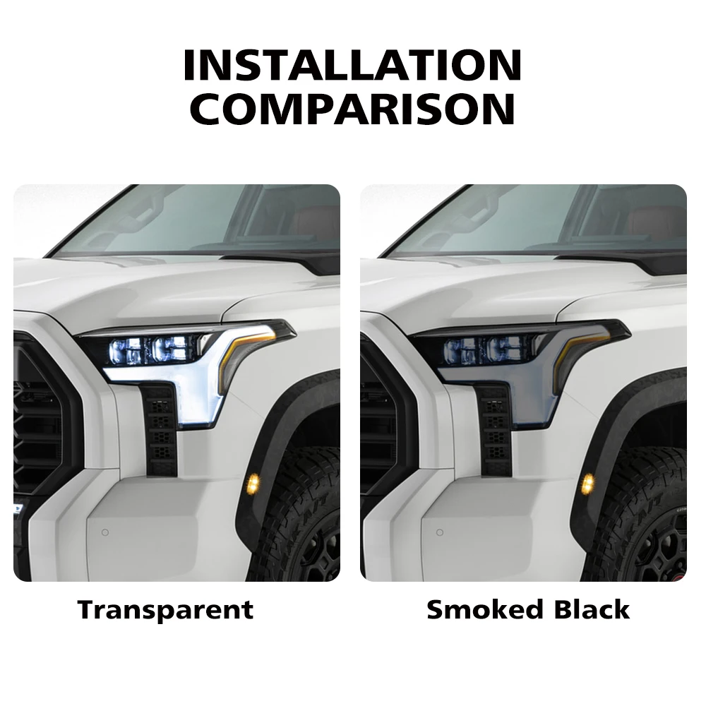 For Toyota Tundra/Sequoia XK70 22-26 Car Headlight Protective Film Smoke Black Pre Cut Anti-Scratch High-Gloss Vinyl Wrap Film
