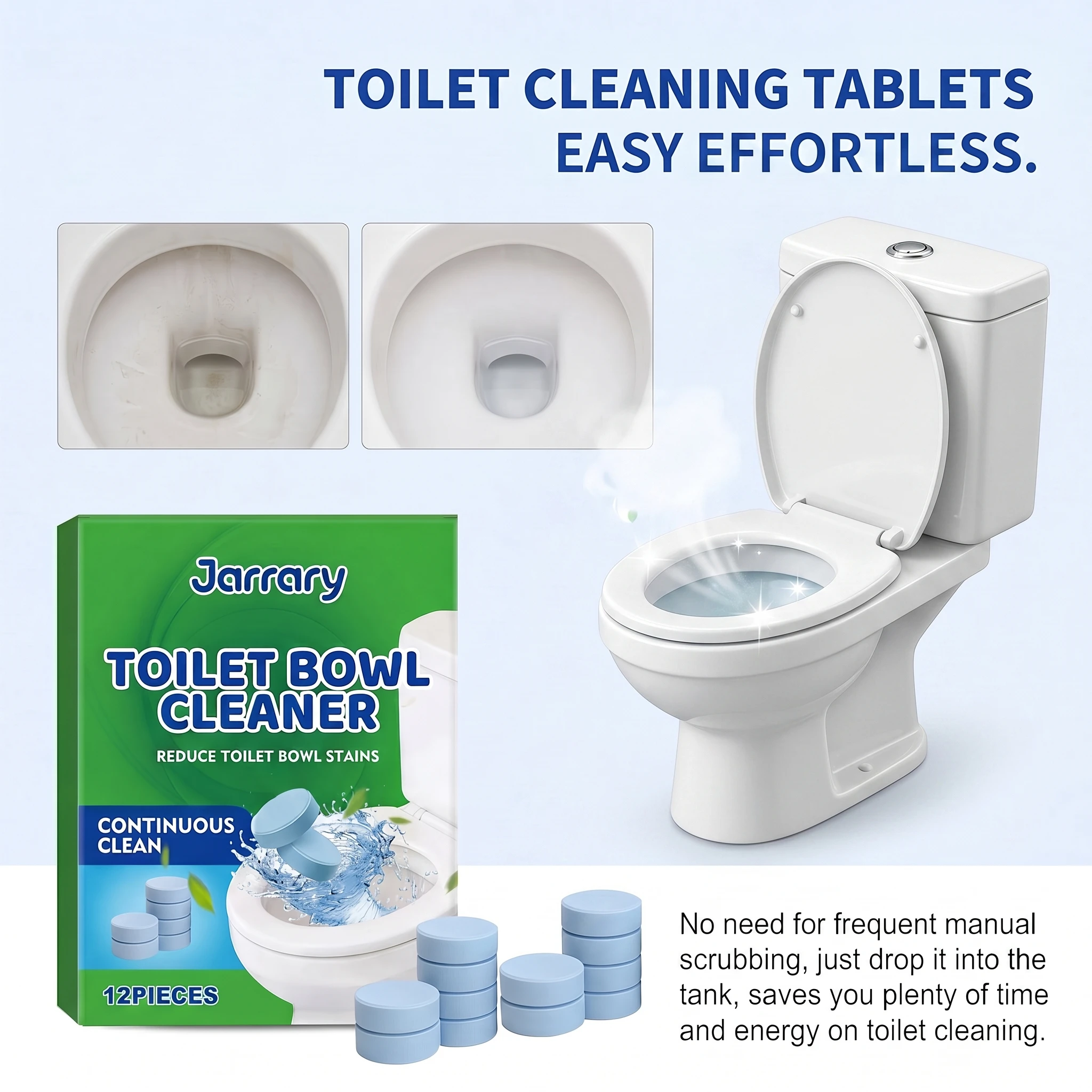 12pcs Toilet Cleaning Effervescent Tablets Home Toilet Bowl Removes Dirt Odor Brightening Home Daily Care Cleaning Tablets
