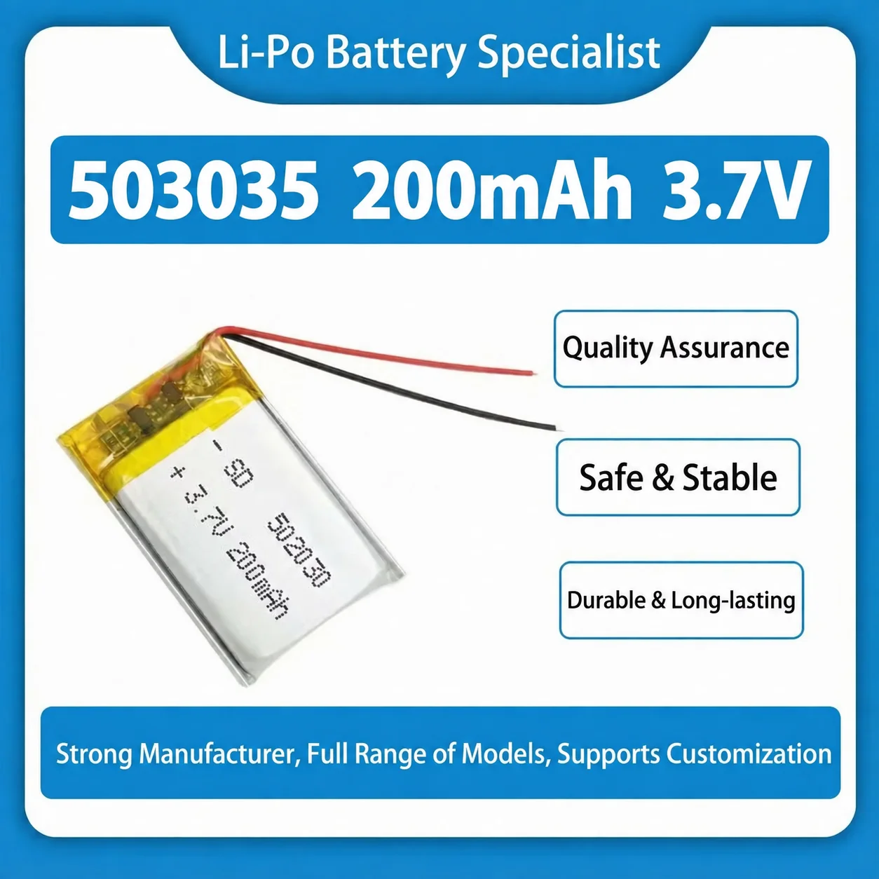 3.7V 500mAh 503035 Rechargeable Li-Polymer Battery Replacement for Car Recorder GPS Navigation VR Player MP3 DVD