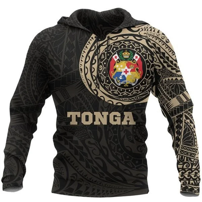 3D Printed The Kingdom Of Tonga Map Flag Hoodies Men Tonga Coat Of Arms Graphic Hooded Hoody Vintage Pullovers Sweatshirts Tops