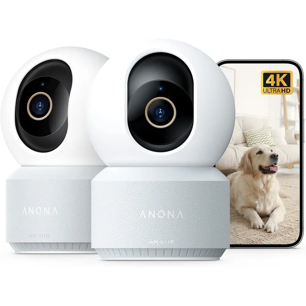 

2-Pack 4K Indoor Security Cameras: Pet/Baby Monitor with 360° Pan, Dual-Band Wi-Fi, Auto-Tracking, Detection Features, Privacy M