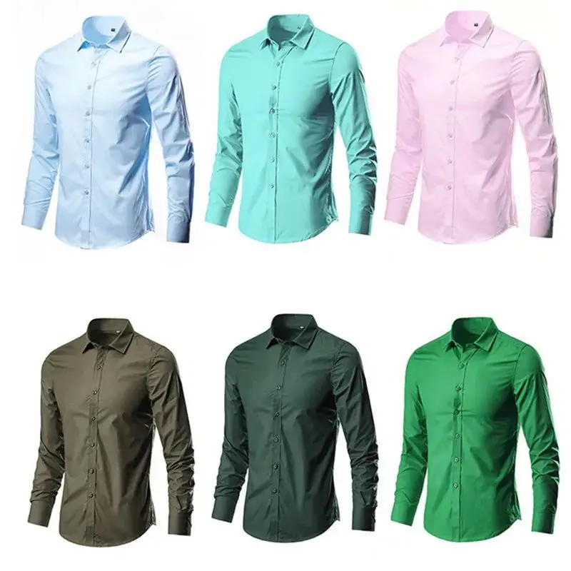 Brand 2024 Men's Long Sleeve White Dress Shirt 17 Colors  Collar Fleece Lined Thickened Autumn Fashion Men's Shirt