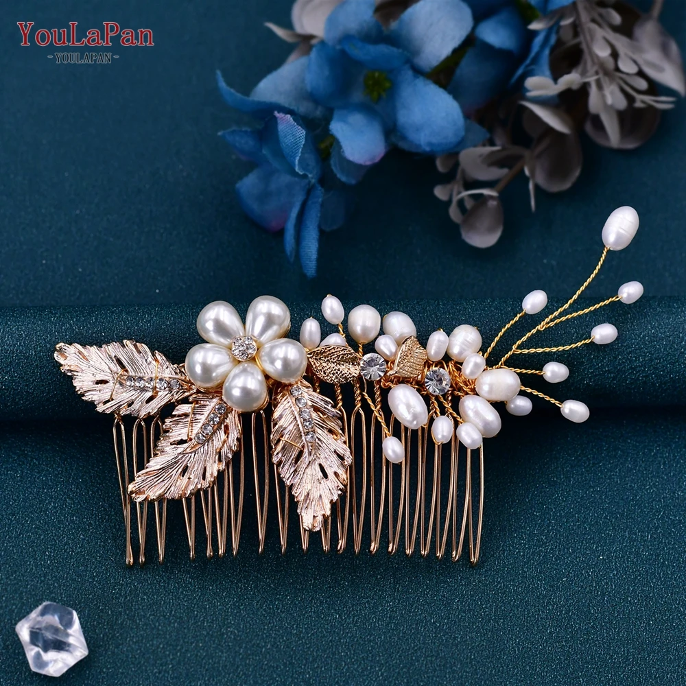 YouLaPan Alloy Leaves Hair Comb Bridal Wedding Headwear Handmade Woman Rhinestone Hairpiece Elegant Bride Hair Accessories HP17