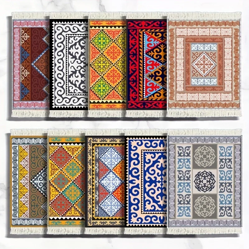 

10-Piece Set of Persian Carpet Coasters, Oriental Style Heat Insulation Mats, Dollhouse Carpet Mats, Vintage Style, Suitable for Kitchen/Dining Room/Desk, Non-Slip Bottom