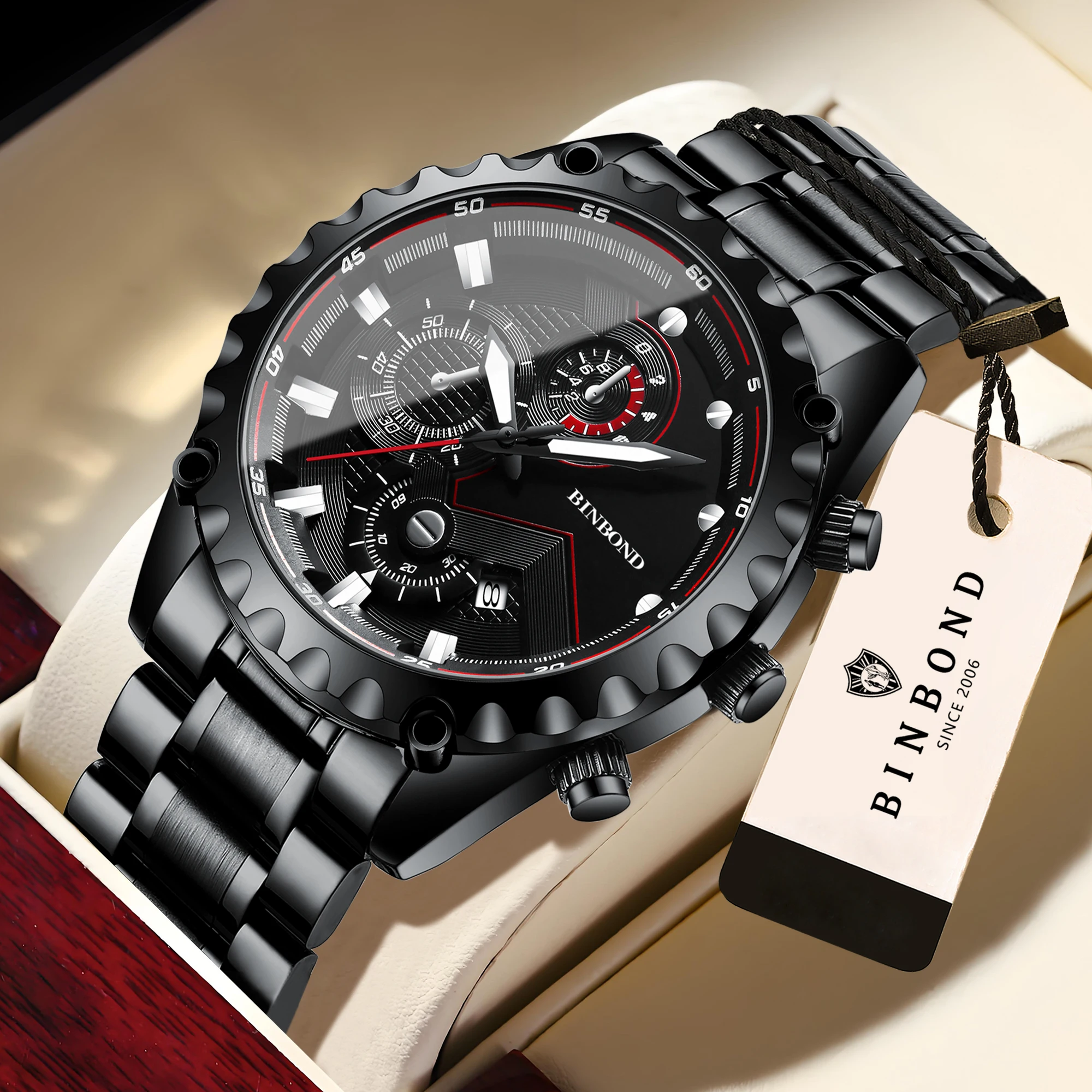 BINBOND Waterproof Quartz Watches for Men Luxury Luminous Accurate Auto Date Men's Watch Sturdy Stainless Steel Casual Reloj