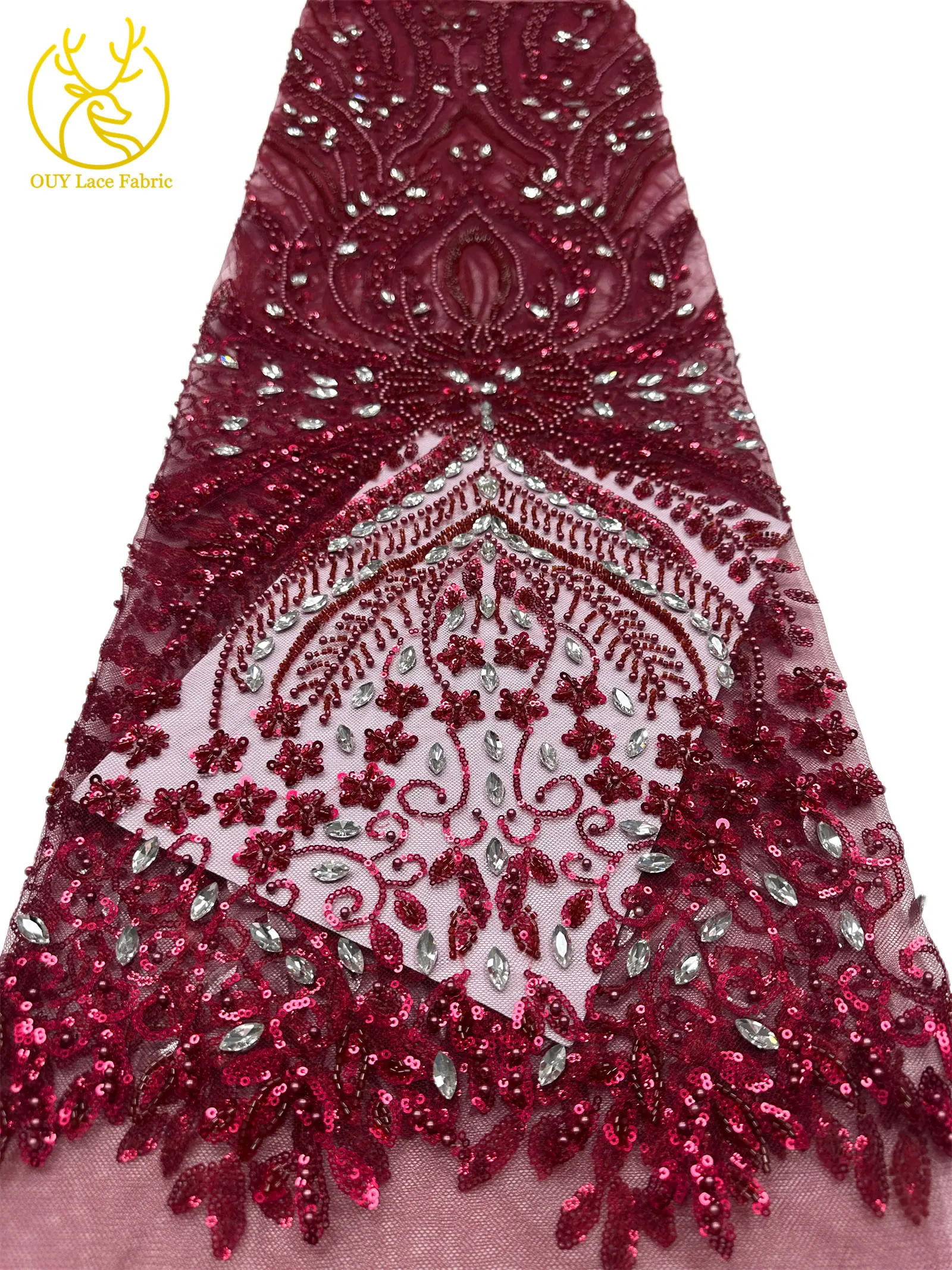2026 Neues Design Afrikanischer Perlen-Diamant-Spitzenstoff Französischer Nigerianischer Pailletten-Tüll für Damen Partykleid Dekoration Nähen – Detail 32