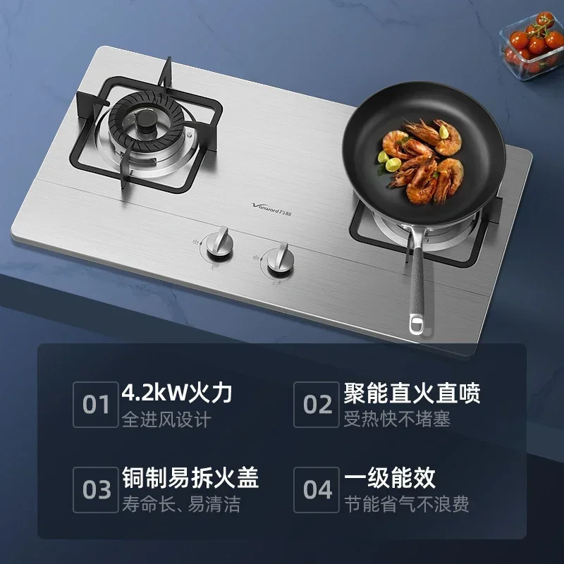 Stainless Steel Double - Burner Household Embedded Gas Cooker Compatible with Natural Gas and Liquefied Gas, Ideal