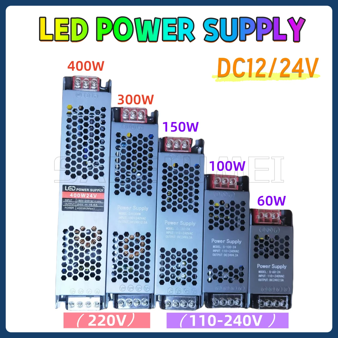 

Switching Power Supply DC12V 24V AC110-240V Mute Lighting Transformers 60W 100W 150W 300W 400W LED Light Driver Power Adapter
