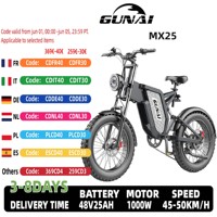 GUNAI MX25 Adult Electric Bicycle 1000W Men's E-Mountain Bike 48V25Ah Battery ebike 20 Inch Fat Tire Men's Electric Bike