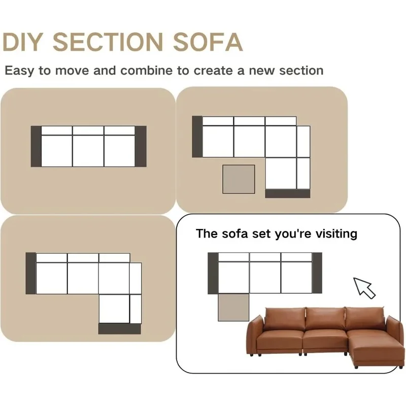 Modular Convertible Sectional Sofa with Ottoman, PU Leather Upholstered Couch for Living Room
