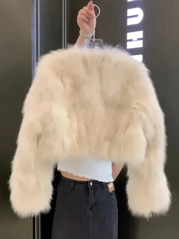 

Eco-Friendly ort Fur Jaet Women's Autumn Winter Warm V-Ne High Waist Bicolor Korean Sle Straight Cut Coat