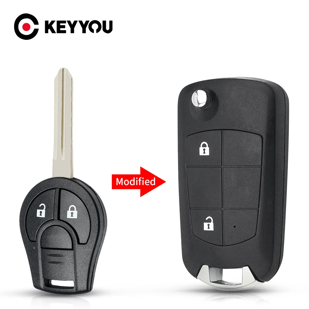 KEYYOU 2 Button Modified Flip Remote Car Key Case Shell Fob Cover Case Styling For Nissan Cube Micra Qashqai Juke Qashqai Sunny