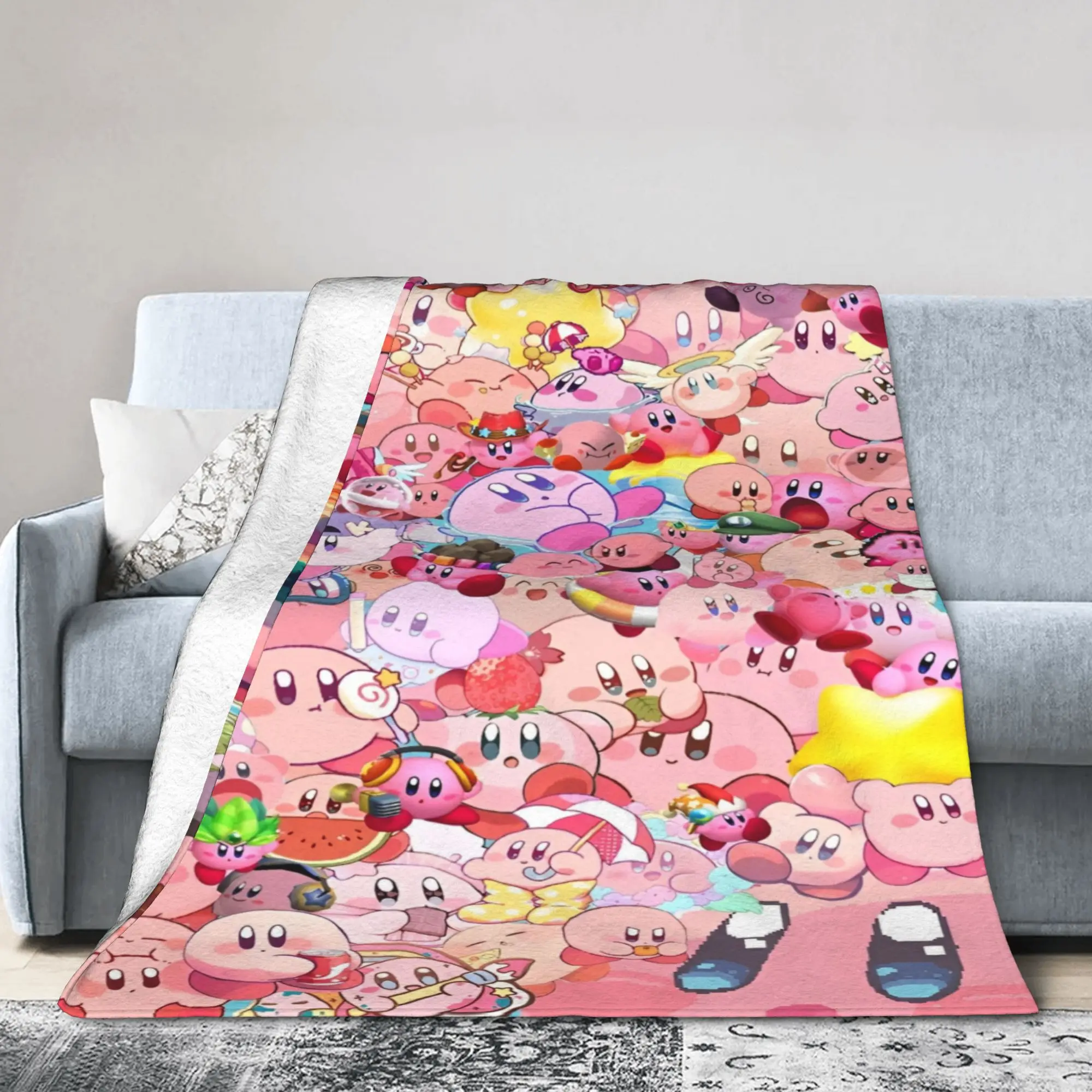 K-Kirbys Cartoon Stars Kawaii Blanket Super Warm Plush Throw Blanket For Children Living Room Flannel Bedspread Bed Cover