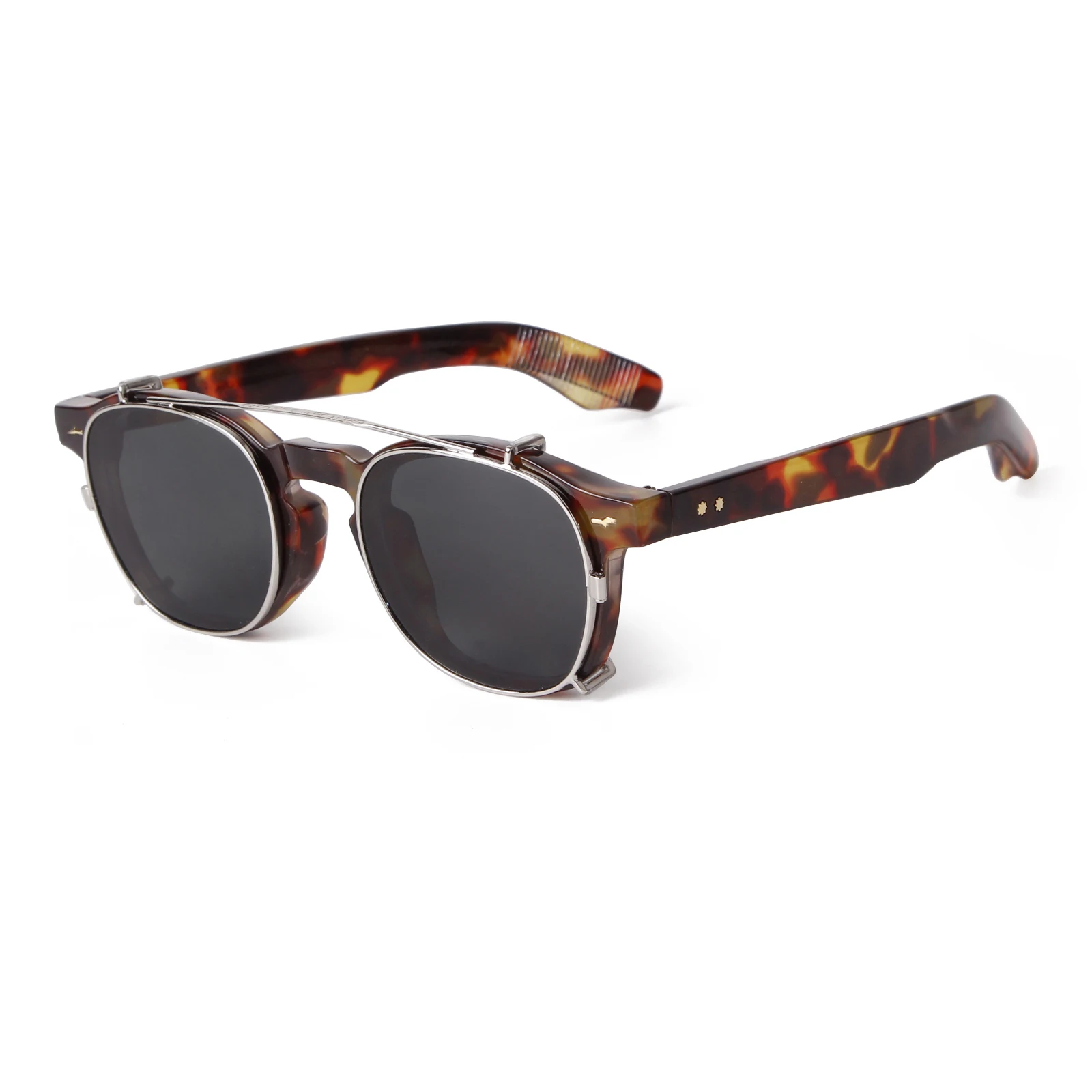 Vintage Niet Steampunk Clip auf Sonnenbrille Frauen Männer Klassische Quadratische Abnehmbare Flip Polarisierte Linse Sonnenbrille Gafas De Sol UV400 – Detail 13