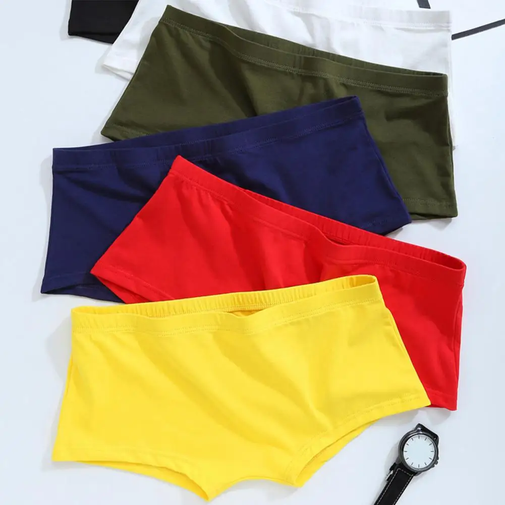 Men Boxer Underwear Solid Color Breathable Elastic Boxer Briefs U-Convex Flat-Angle Design Panties Home Wear 95