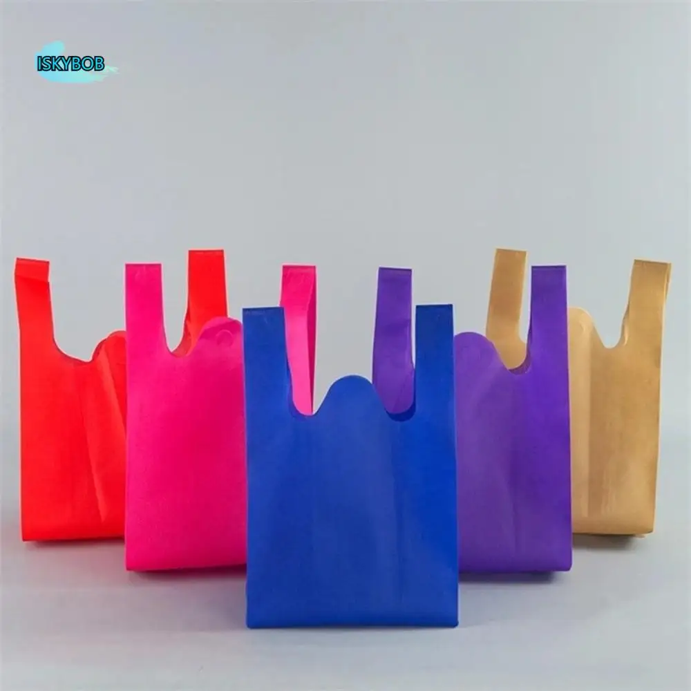 

50Pcs Solid Color Non-woven Shopping Bag Portable Thickened Reusable Tote Bag Large Capacity Convenient Eco-friendly Handbag