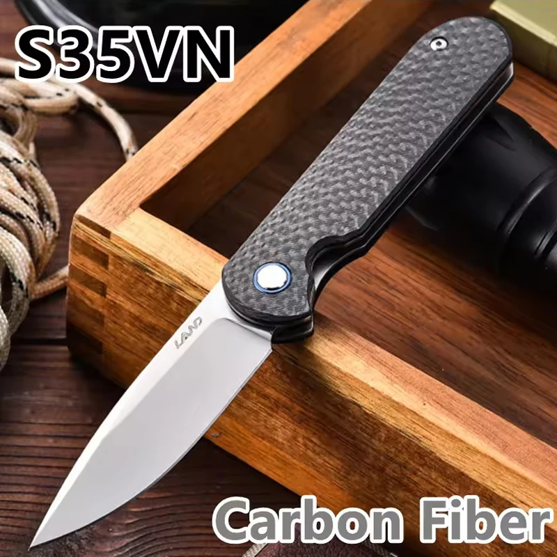 LAND 830 Pocket BBQ Knife Folding Knife S35vn Blade Carbon Fiber Handle Outdoor Camping Rescue Hunting Mini Knife Edc Multitool