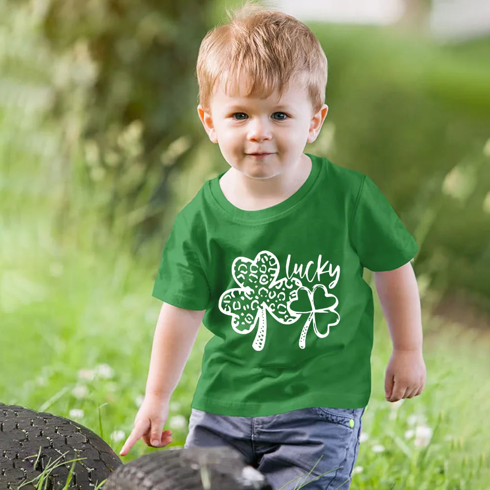 Lucky Clover Print Kids Shirt Girls Boys Clothing St. Patrick's Day Toddler Green Shirts Children T-shirt Gift Child Clothes