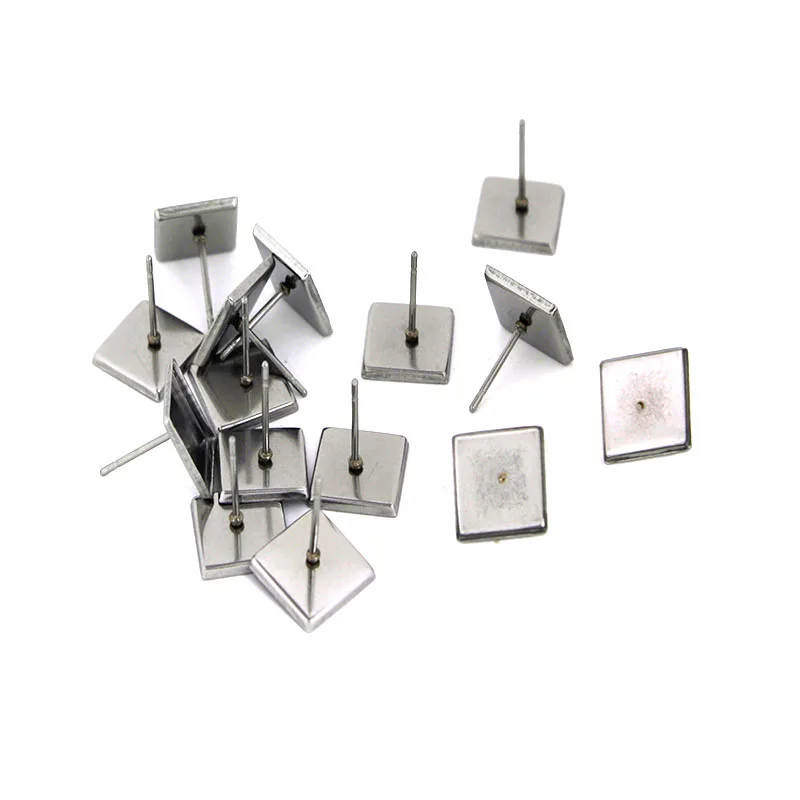 30 Stück Edelstahl Quadratische Blanko-Ohrstecker-Basen, Hypoallergen, Passend für 10mm Cabochon-Fassungen, DIY-Ohrringe Schmuckherstellung – Detail 1