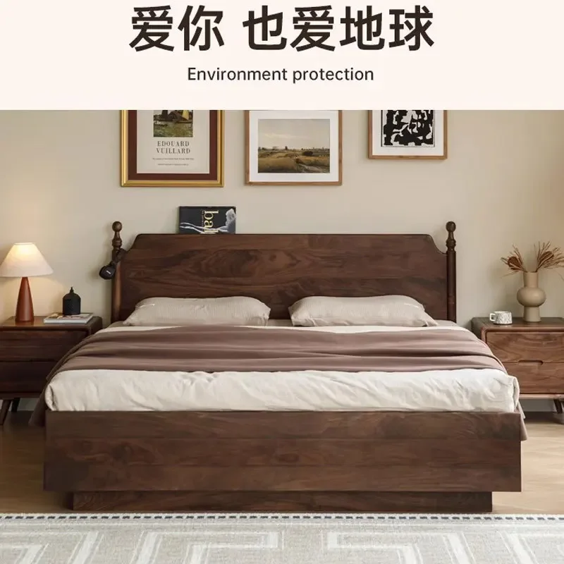 North American black walnut all solid wood high box bed air pressure suspended storage bed cherry wood