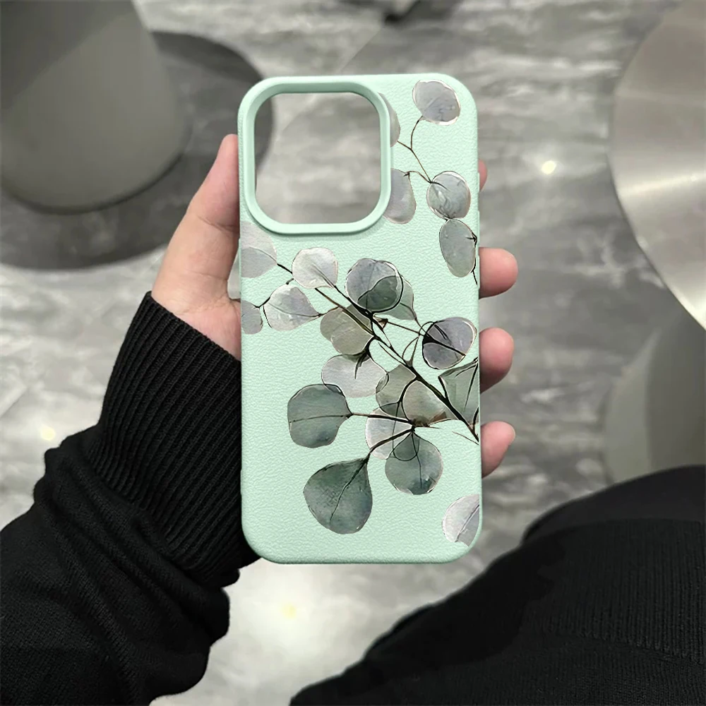 Eukalyptusblatt-Handyhülle für iPhone 17 16 15 14 13 12 Pro Max 16 15 14 Plus 17 16 15 14 13 12 Pro 17Air Silikon-Matt-Hülle – Detail 10