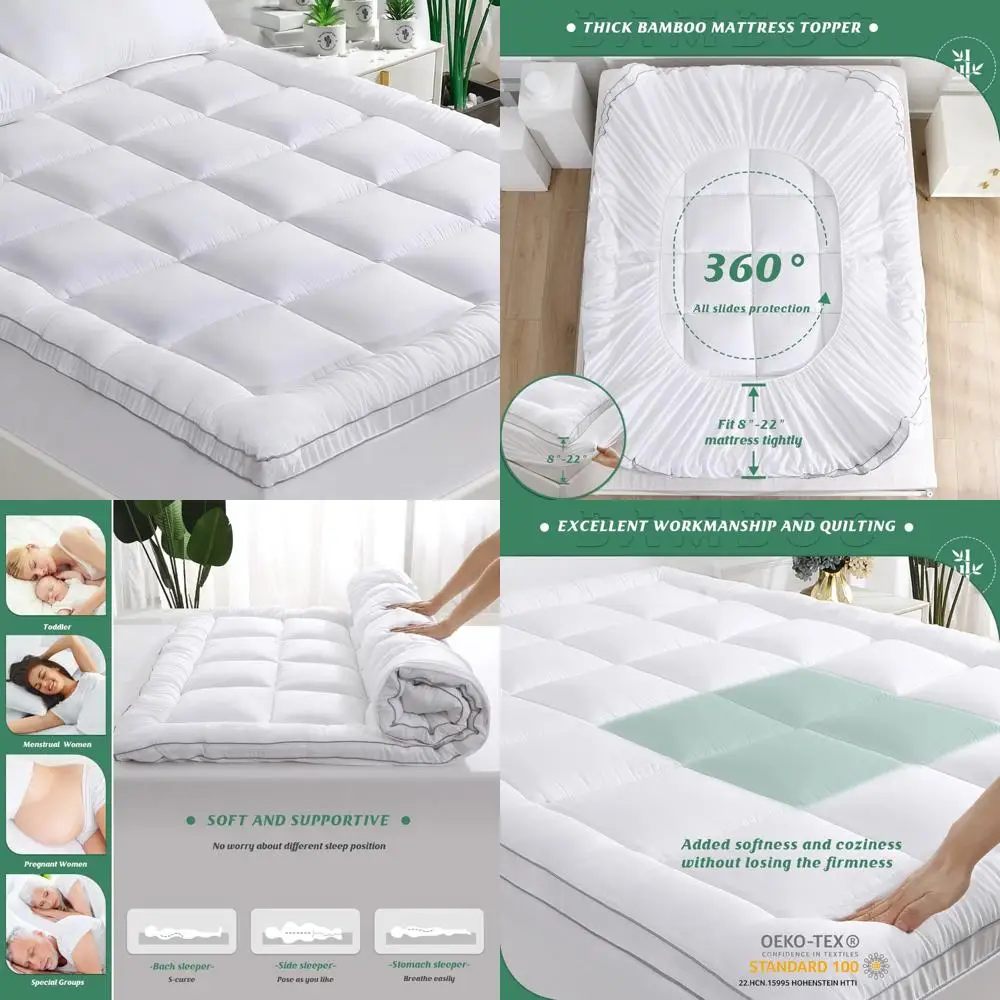 

Queen Size Bamboo Rayon Mattress Topper with 900gsm 3D Snow Down Alternative Fill
