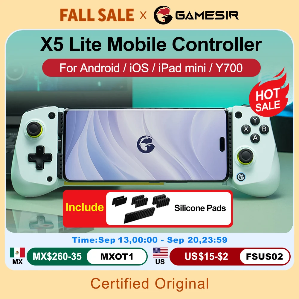 GameSir X5 Lite モバイルゲームパッド iPhone 16/15シリーズ、iPad mini、Androidタブレット対応 コントローラー ホール効果ジョイスティック設計