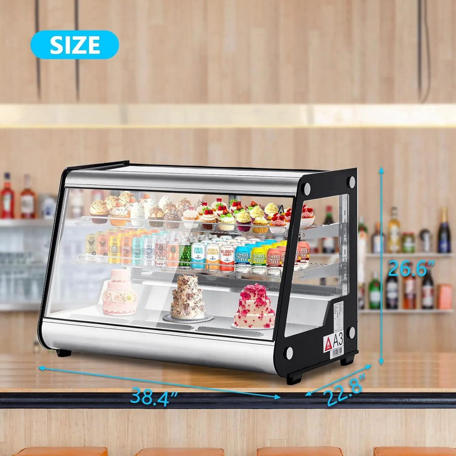 Refrigerated Display Cabinet, 6.5 Cu.Ft./183L Commercial Cake Display Refrigerator, 2-Story Countertop Pastry Display Cabinet