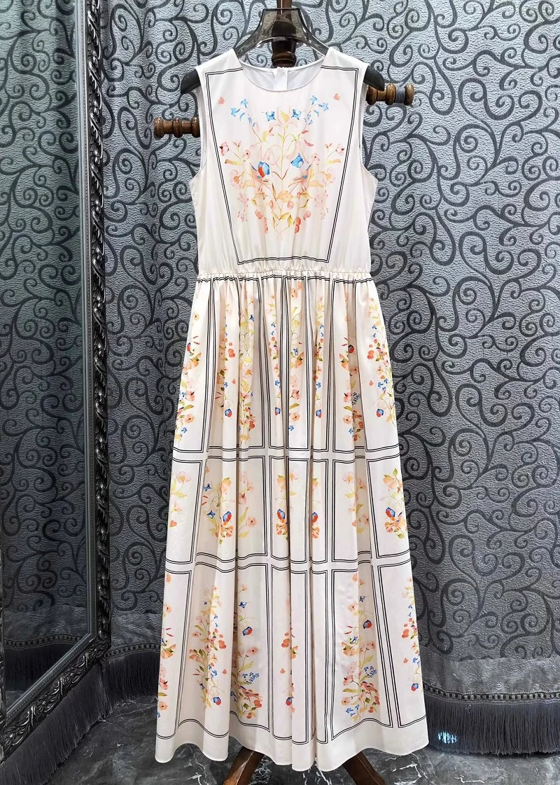 Top Quality New 2025 Summer Long Dress Women Charming Floral Prints Sleeveless Long Cotton Maxi Dress Evening party Lady Clothes