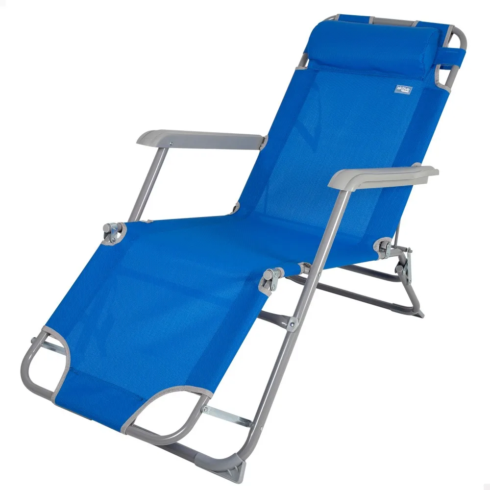 Blue multi-position camping folding Lounger c/Aktive cushion