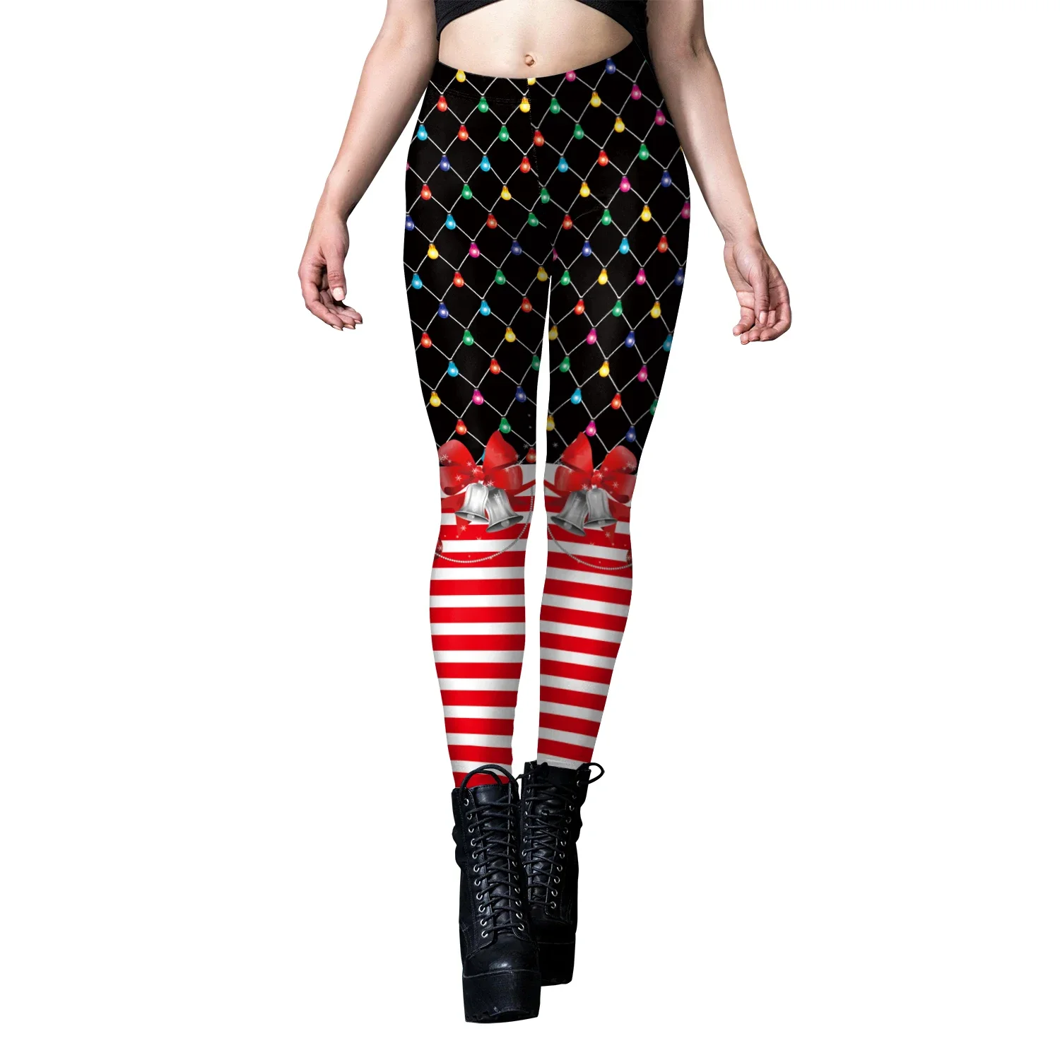 Christmas Leggings Women Xmas Elk Stripe Print Pants Sexy Tights Workout Trousers Festival Carnival Leggings