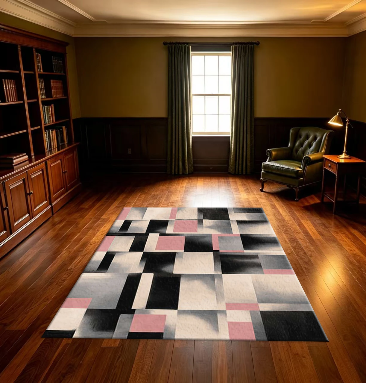 Pink Black Grey Abstract Geometric Area Rug Non‑Slip Washable Modern Art Floor Carpet for Bedroom Living Room Home Decor