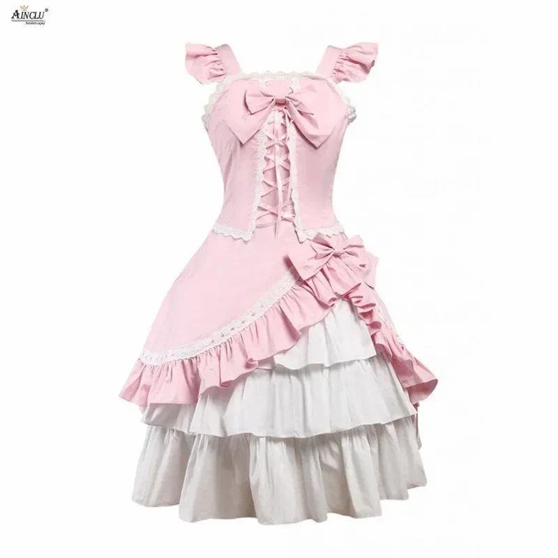 

Classic Lolita Dress Womens Cotton Pink Sleeveless Lace-Up Ruffles Elegant Aristocracy Lolita Dress Vrsatile Occasion XS-XXL