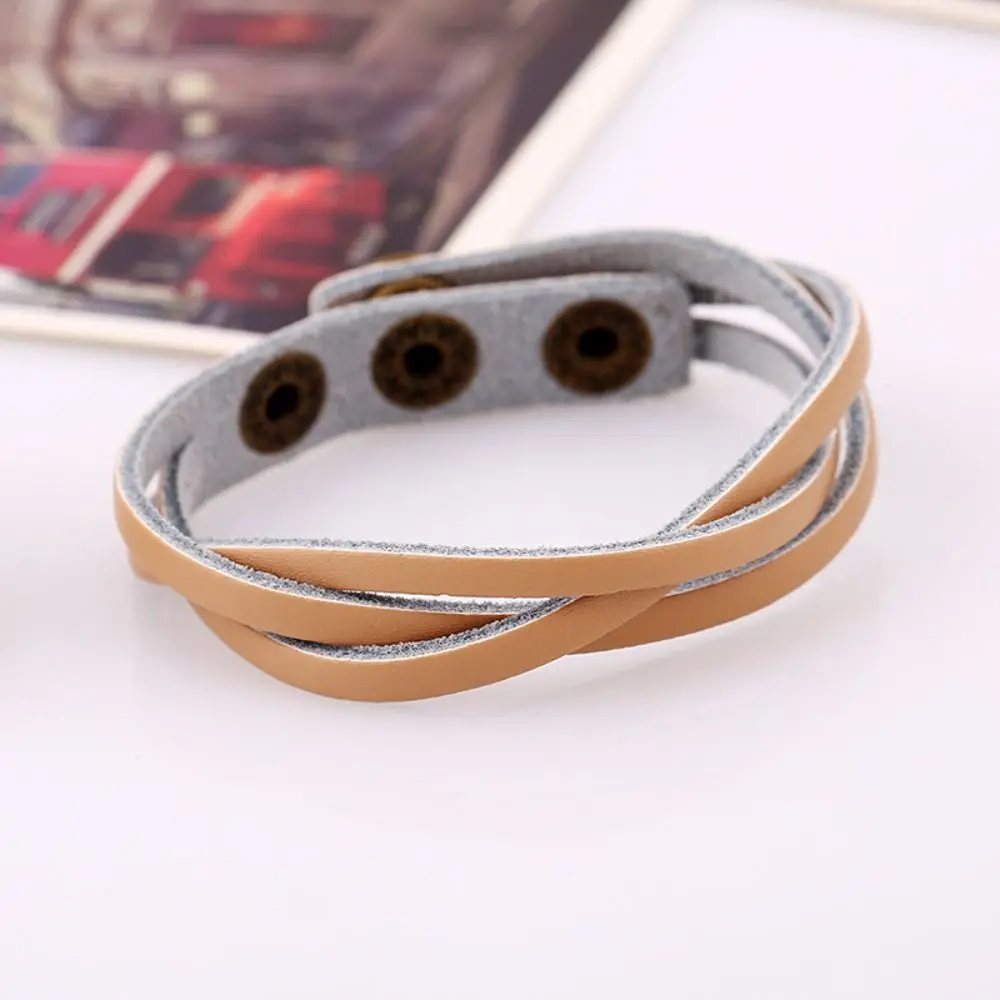 Punk PU Leather Woven Bracelet Minimalism Buckle Design Leather Hand Chain Multilevel Handmade Men's Wrist Strap Men