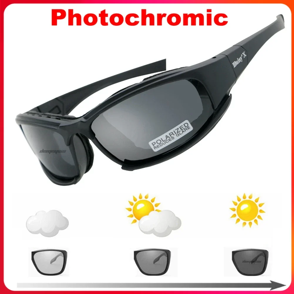 Gafas de Sol Fotocromáticas, Gafas Tácticas Polarizadas con 4 Lentes, Gafas de Airsoft, Gafas de Tiro, Gafas de Motociclismo, Gafas de Senderismo al Aire Libre