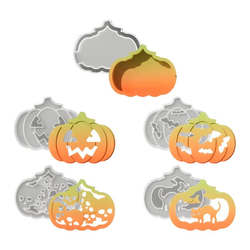 5PCS Halloween Hollow Pumpkin DIY Glue Mold Atmosphere Lamp Decoration Item Silicone Mold Party Decorations for Hallowmas