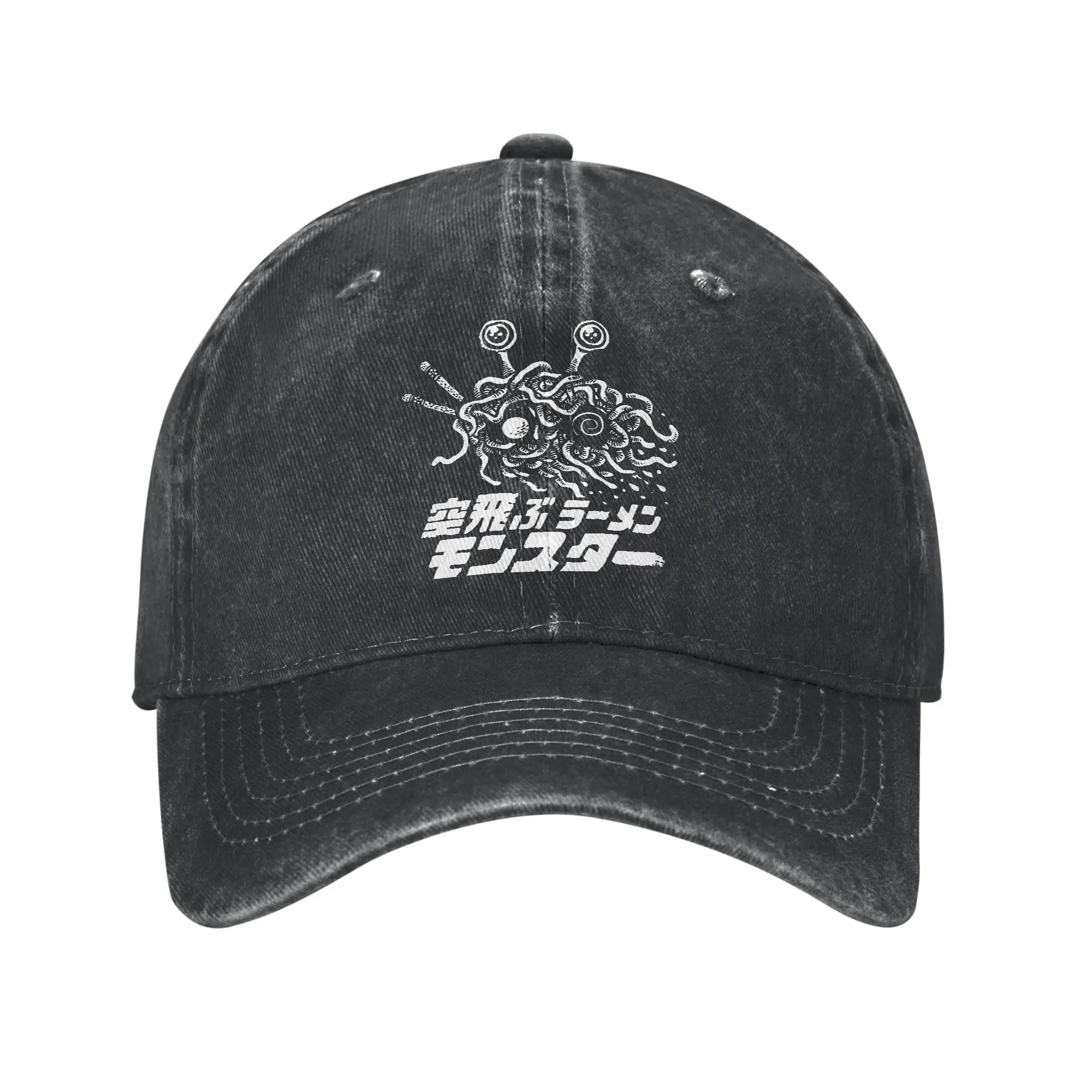 The Flying Ramen Monster Baseball Caps Distressed Denim Washed Flying Spaghetti Monsterism FSM Religion Church Sun Cap Gift Cap
