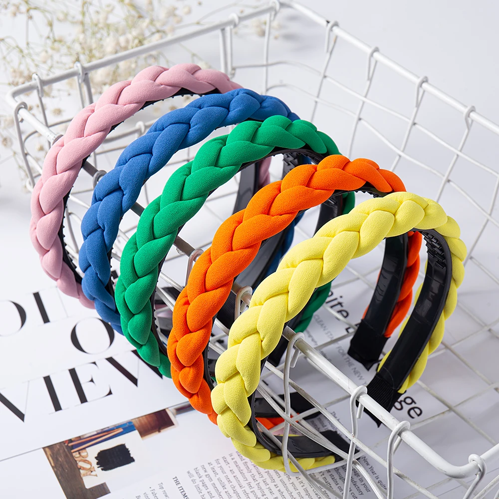 

New Anti-Slip Wide Hairband Hair Tie Headwear Fashion Solid Color Braided Headband Women's Braided Hairband