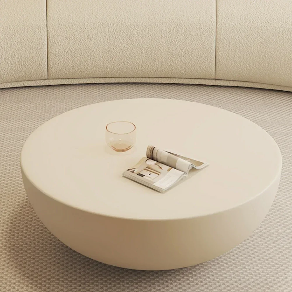 White Silent Style Coffee Table round Modern Cream Style Minimalist