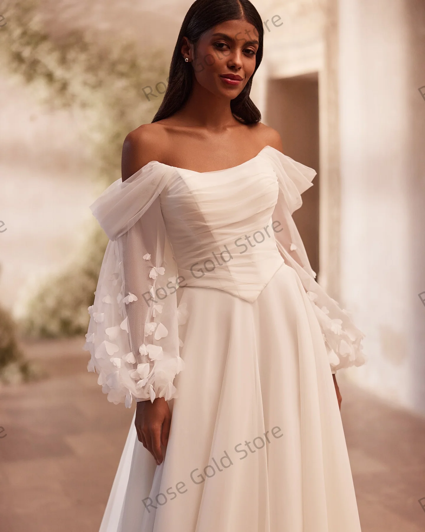 Prosta Biała Suknia Ślubna Syrena Odkryte Ramiona Koronkowe Rękawy Suknie Wieczorowe z Odpinanym Trenem Personalizowane Eleganckie Suknie Ślubne