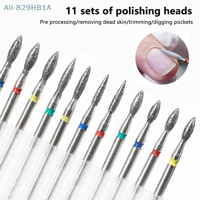 11Pcs Diamond Nail Drill Bits Milling Cutter For Manicure Left Right Rotary Cuticle Files Buffer DIY Nails Accessories Tools