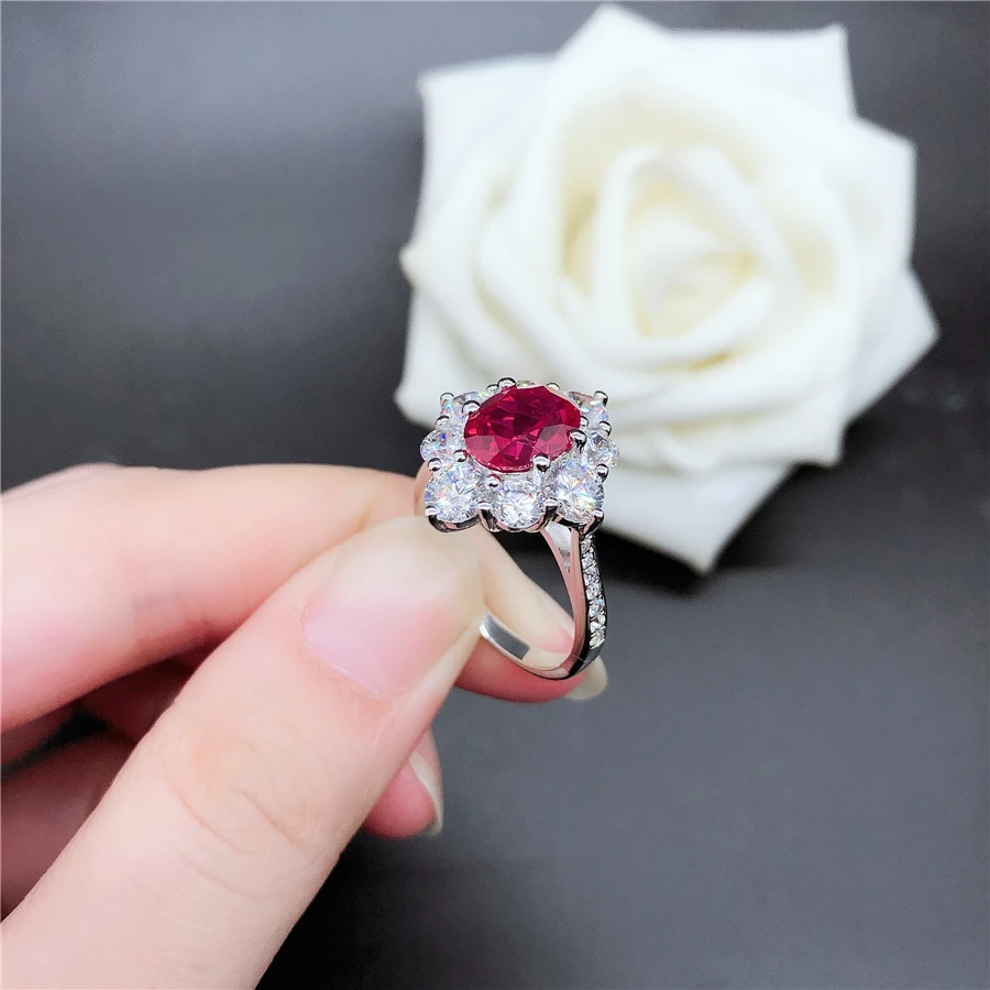 Echter massiver Weißgold-Ring aus 18 Karat, 2 Karat, ovale Form, Rubin-Verlobungsring, Frauen, Liebesversprechen, Geschenk, natürlicher Edelstein, brillant für immer – Detail 4