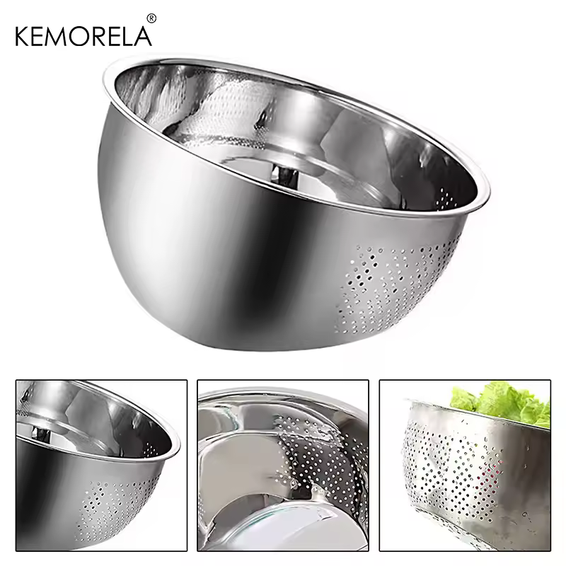 1PC Rice Washing Bowl Stainless Steel Drainage Basket Slanted Bottom Rice Washing Basin Colander Basket For Vegetable Fruit Rice