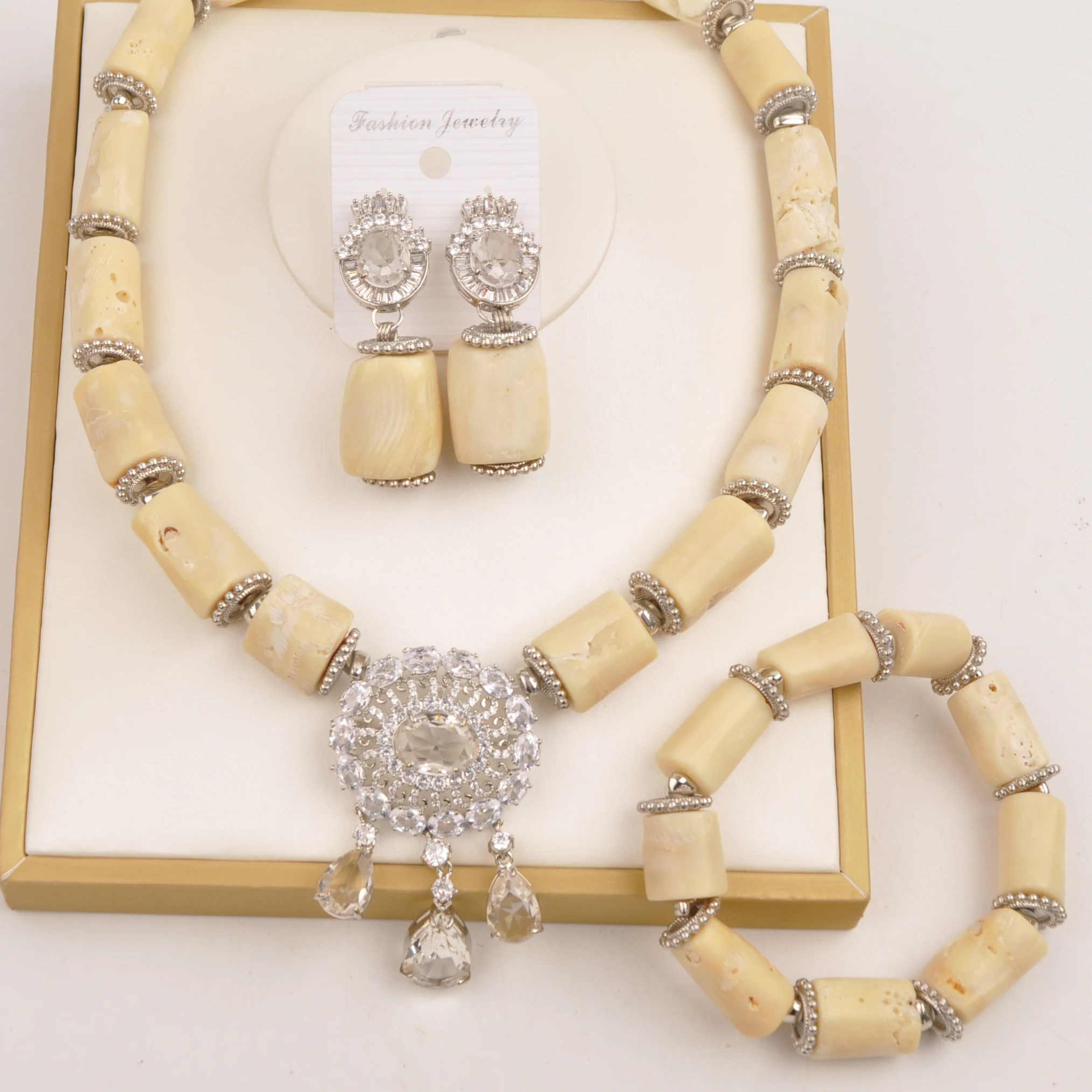 

Natural White Coral Jewelry Set Nigerian Wedding African Beads Necklace for Women