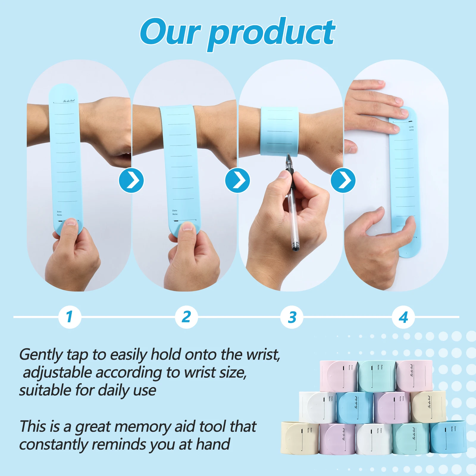 12 Pcs Memo Wrist Band Silicone to Do List Slap Bracelets Waterproof Erasable Wristband with Scale Wearable Writable Memo