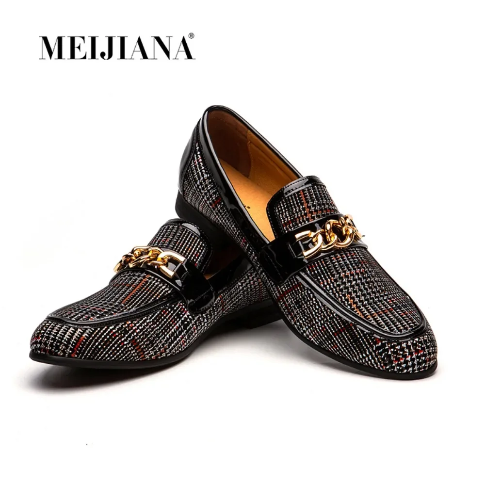 

Men's Loafers Metal Chain Italian Mens Dress Comfortable Office Lazy Shoes Men Designer Slip On Driving Shoes Zapotas Hombre