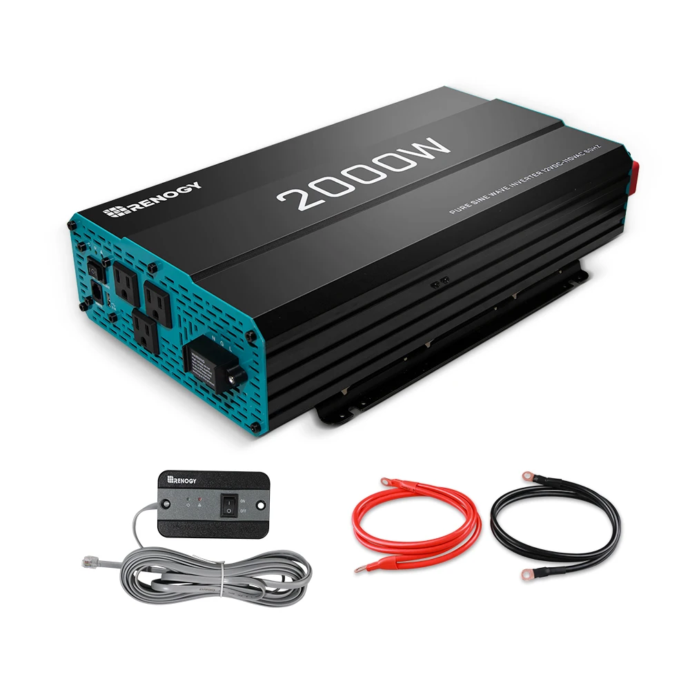 Renogy Inverter P2 2000W Pure Sine Wave Inverter 12V DC to 110V AC Converter, Off-Grid Solar Power Inverters for Vehicles