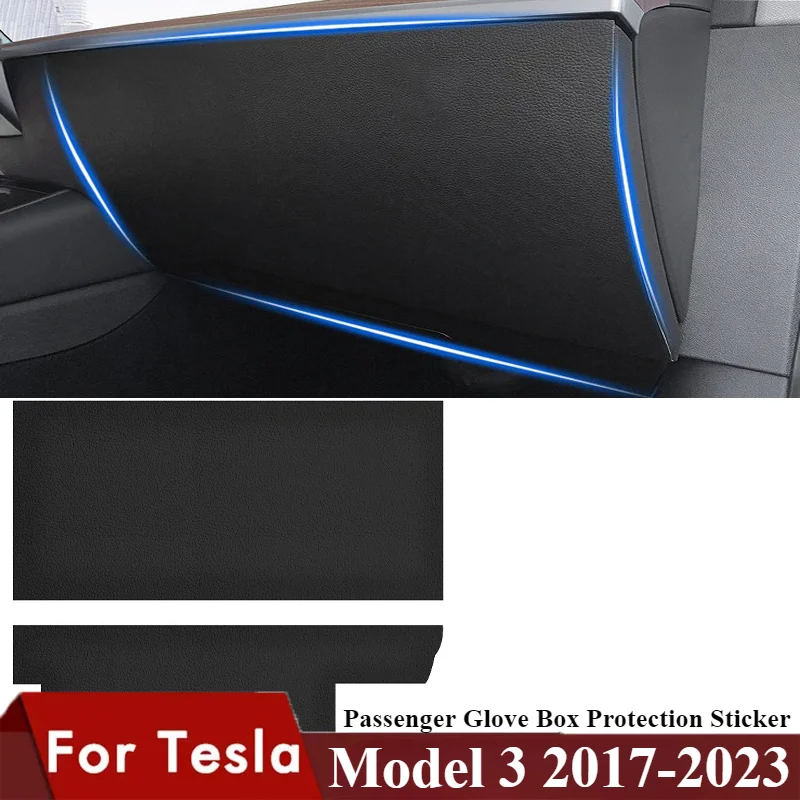 For Tesla Model 3 Passenger Protection Sticker Glove Box Anti Kick Pad Carbon Fiber Leather Modification Interior Decoration