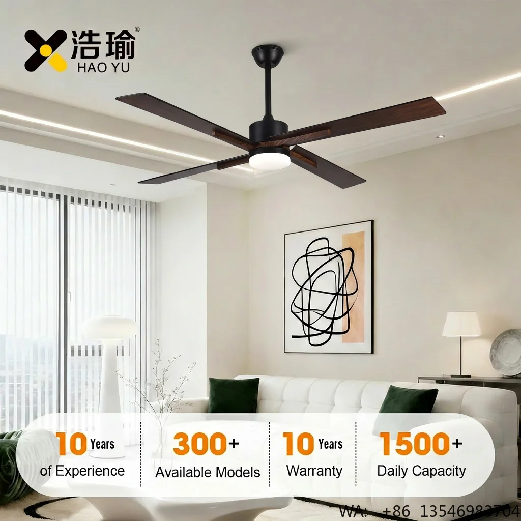 #3603 60-Inch Decorative Ceiling Fan with Light, Plywood Blades Remote Control Silent DC Motor 10-Year Warranty, for Household