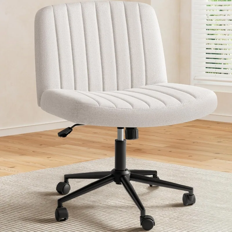 

Criss Cross Legged Chair with Wheels, Armless Swivel Wide Padded Height Adjustable Fabric Home Office, Beige